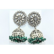 925 sterling silver jhumki earring green Onyx Beads uncut zircon stone 37 Gr